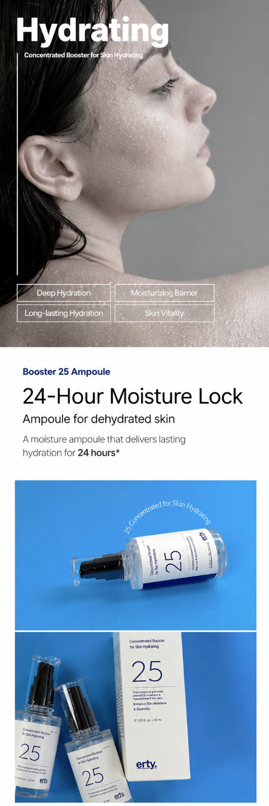 ERTY 25 Concentrated Booster Ampoule 30ml Hydrating Hyaluronic + FREE Samples