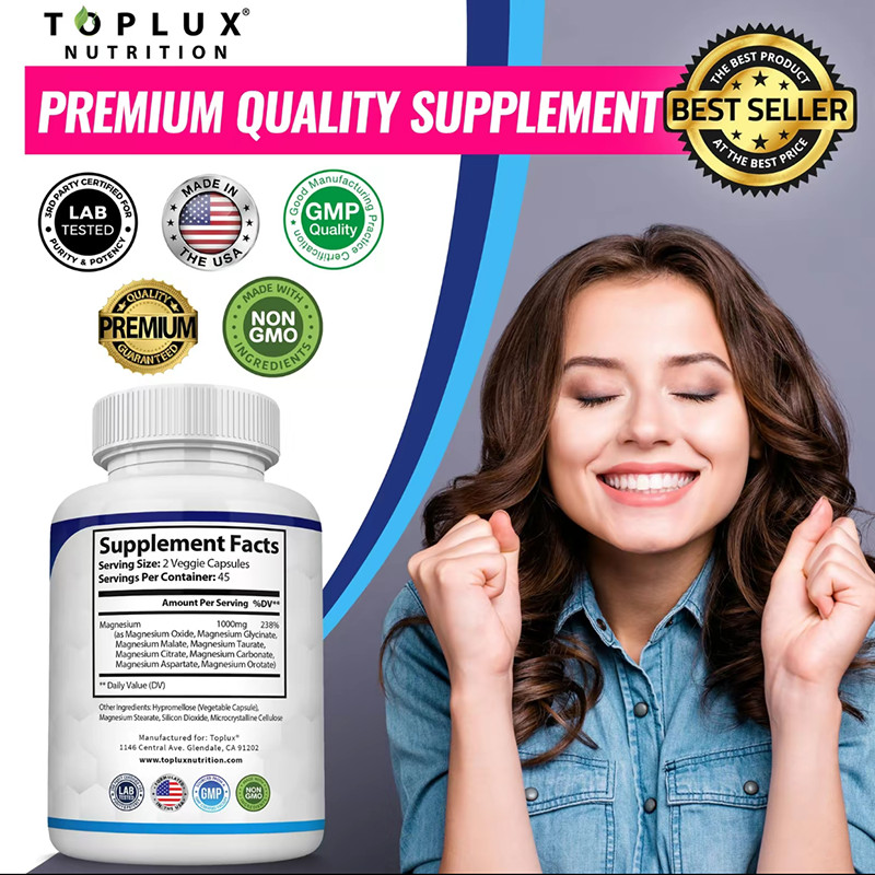 2Pack-Magnesium complex supplement: 1000mg of 8-element magnesium,Free Shipping