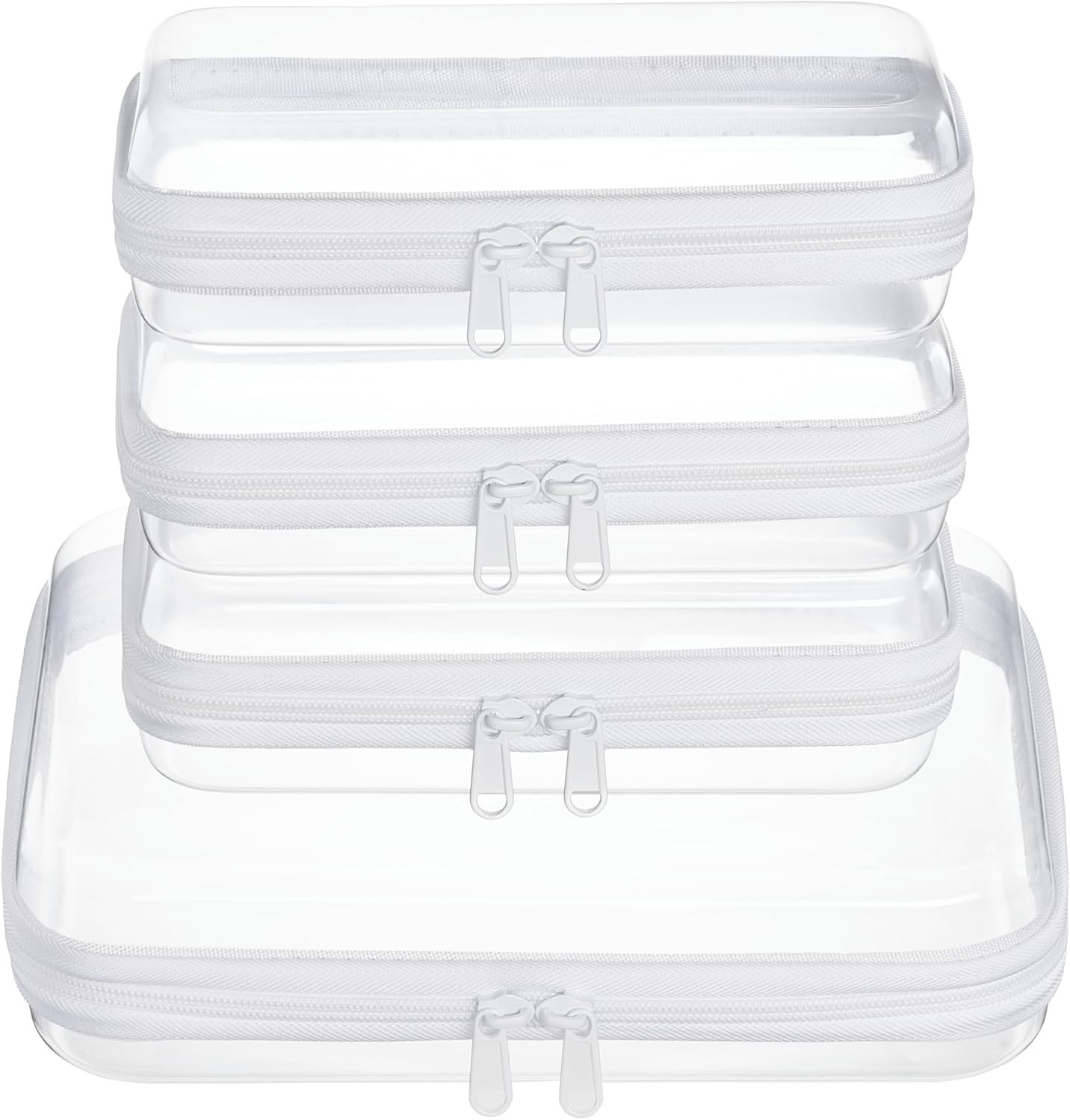 4 Pcs Clear Hard Shell Zipper Pouches Travel Organizer Toiletry Cosmetic Bag Set