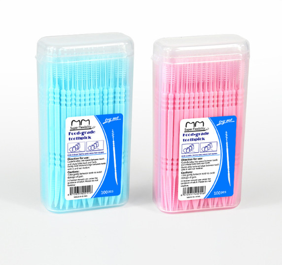 100Pcs Double-Headed Toothpicks Dental Floss Sticks Oral Care with Storage Box