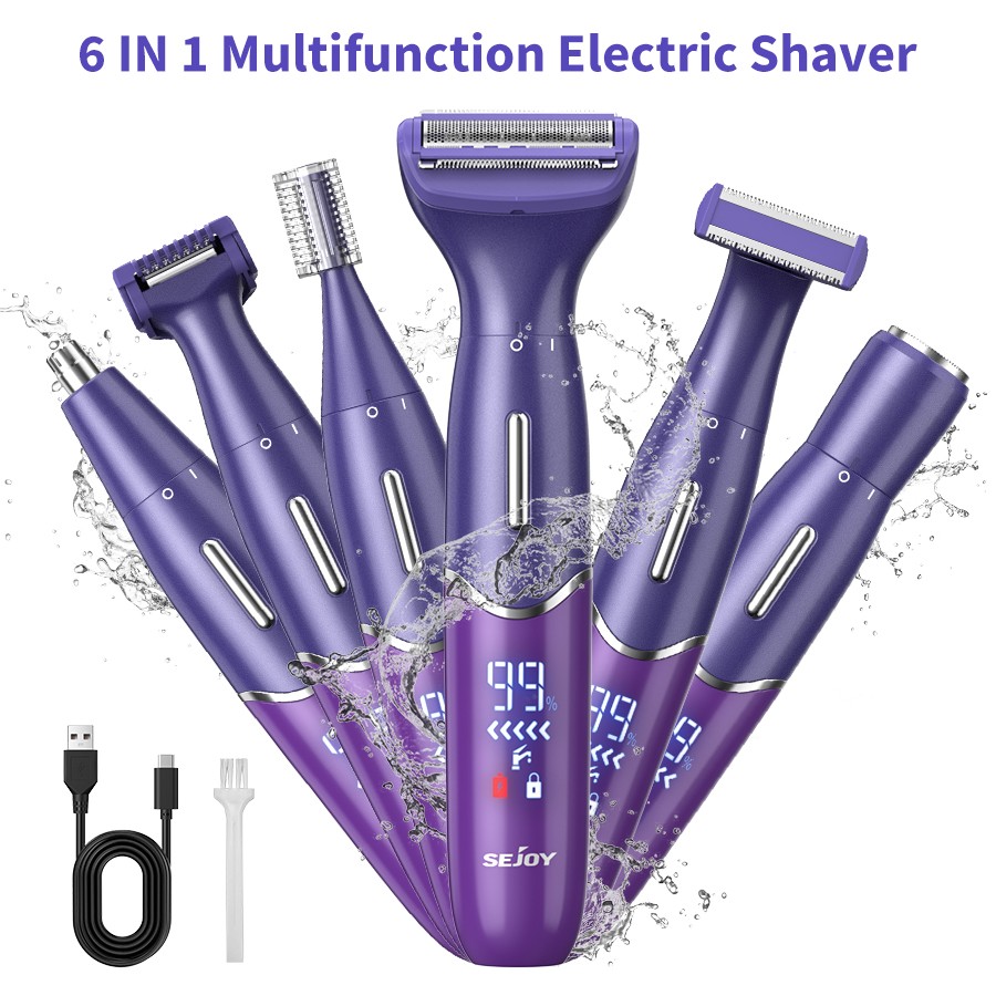 SEJOY 6in1 Electric Shaver Bikini Razor Trimmer Hair Facial Body Remover Wet/Dry