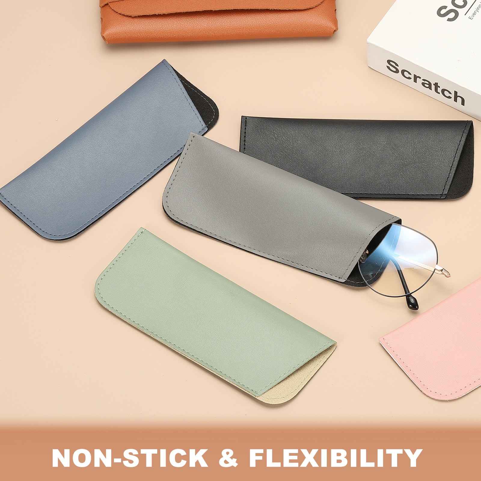 4Pcs Soft Eyeglass Cases Leather Sunglass Case Portable Glasses Pouch Grey