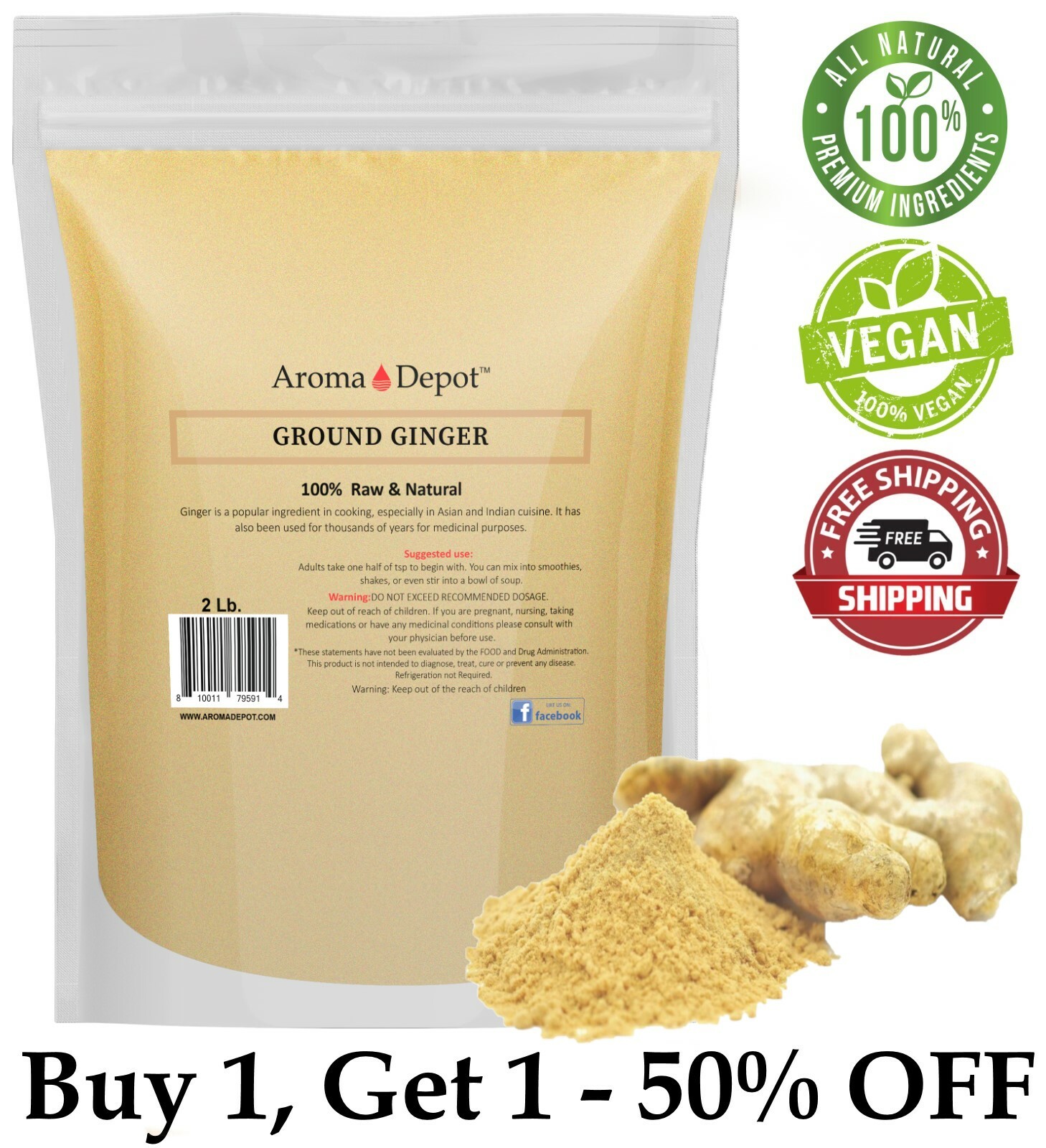 2lb Ground Ginger Root Powder Natural Premium Raw Zingiber Officinale Jengibre