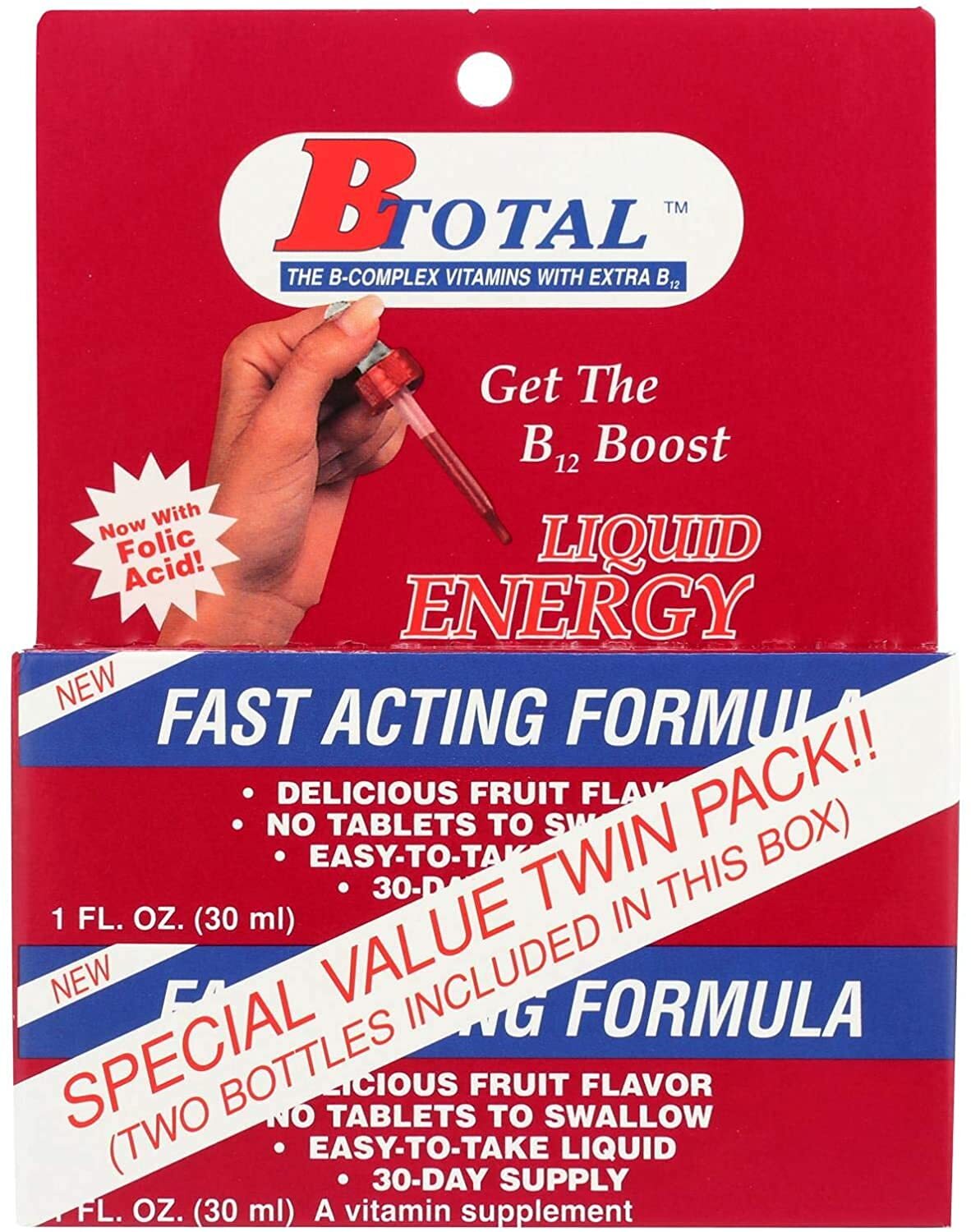 B Total Vitamin B12 Energy Drops 4 Fl Oz Caffeine Free Berry Flavor