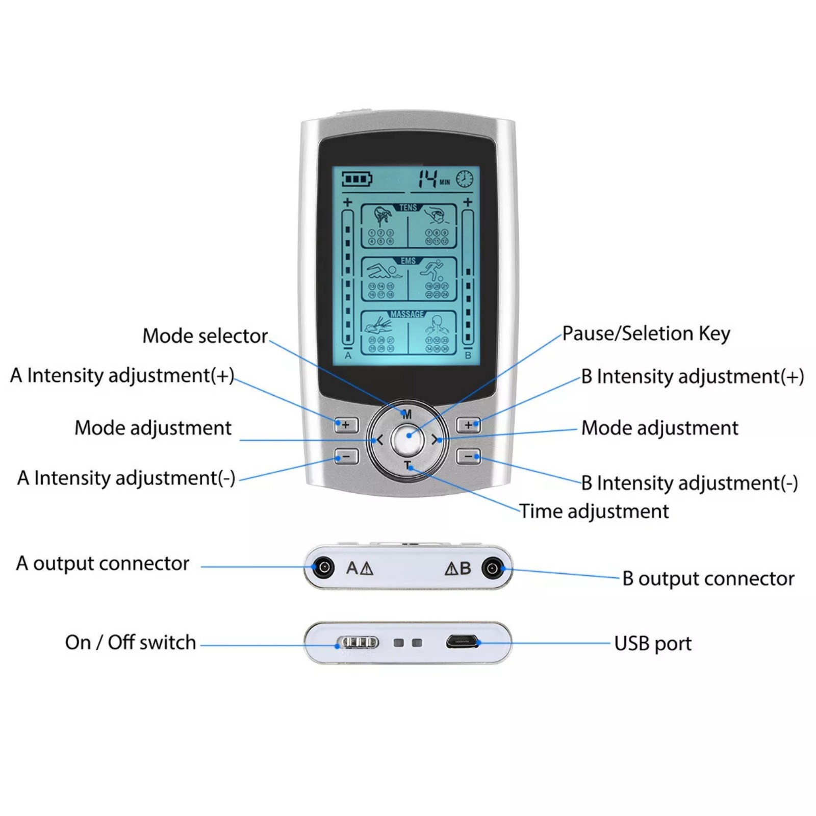 36 Modes Tens Unit Muscle Stimulator Machine Pulse Massager Therapy Pain Relief