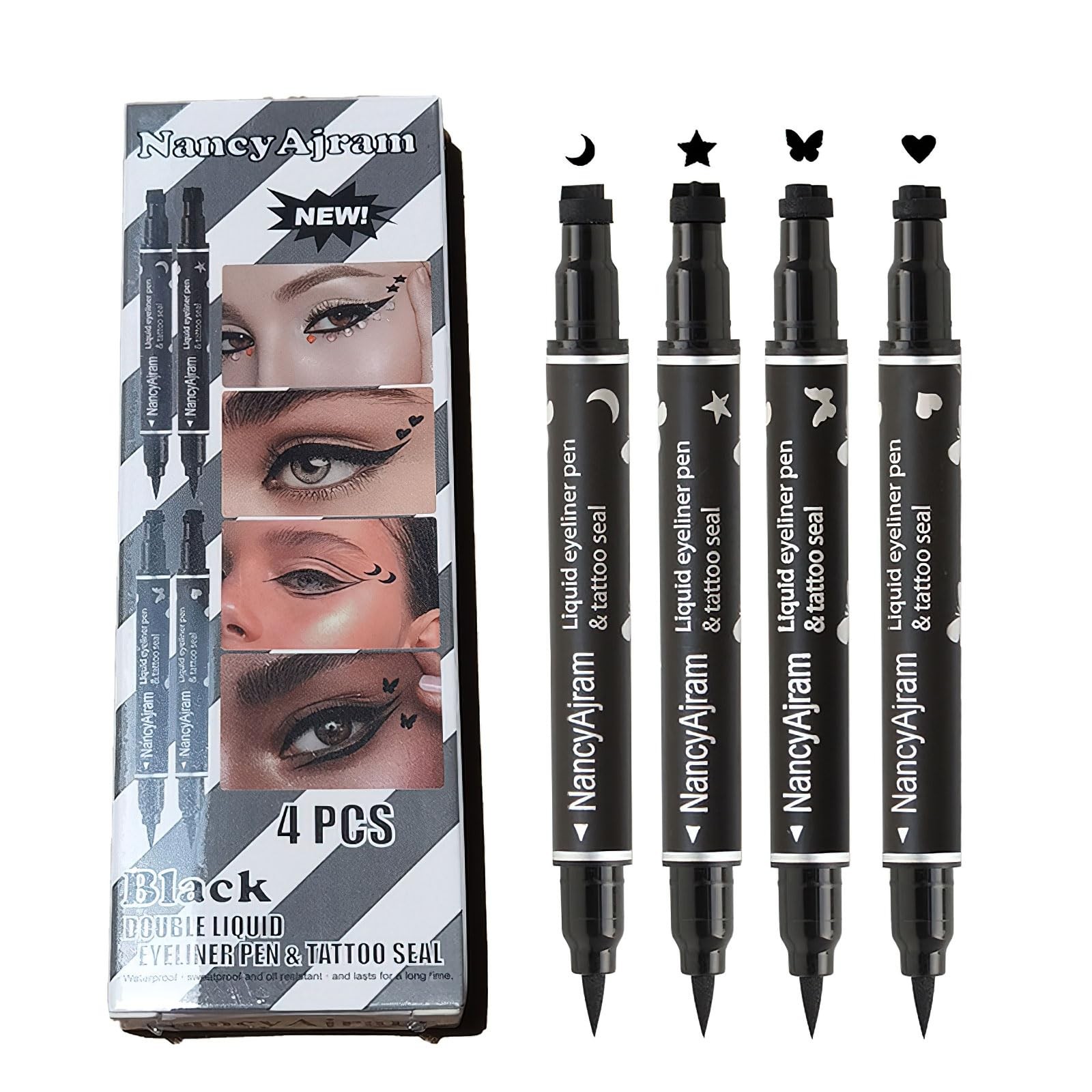 Ylapagne 4 PCS 2 in 1 Stamp Liquid Winged Double 4 Count (Pack of 1), black