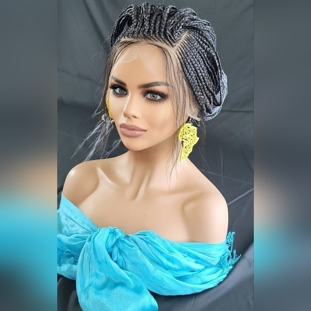 Braided Wig Micro Braids Lace Front Glueless 26in Silver Black Ombre Handmade