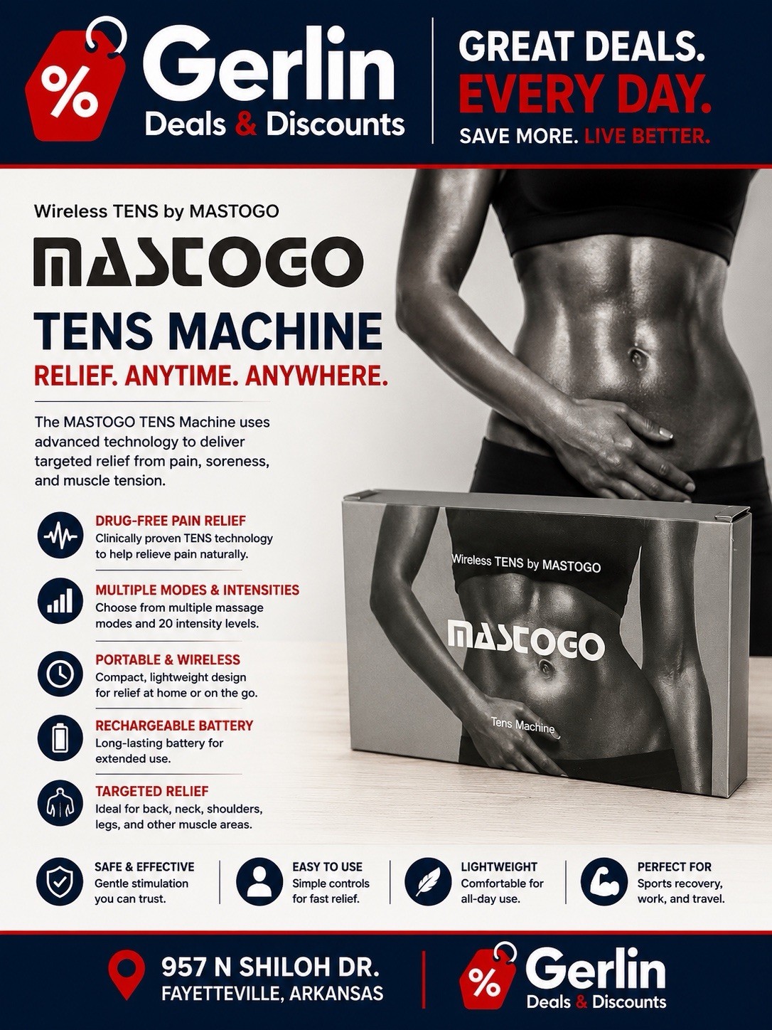 Wireless TENS Unit Muscle Stimulator By Mastogo
