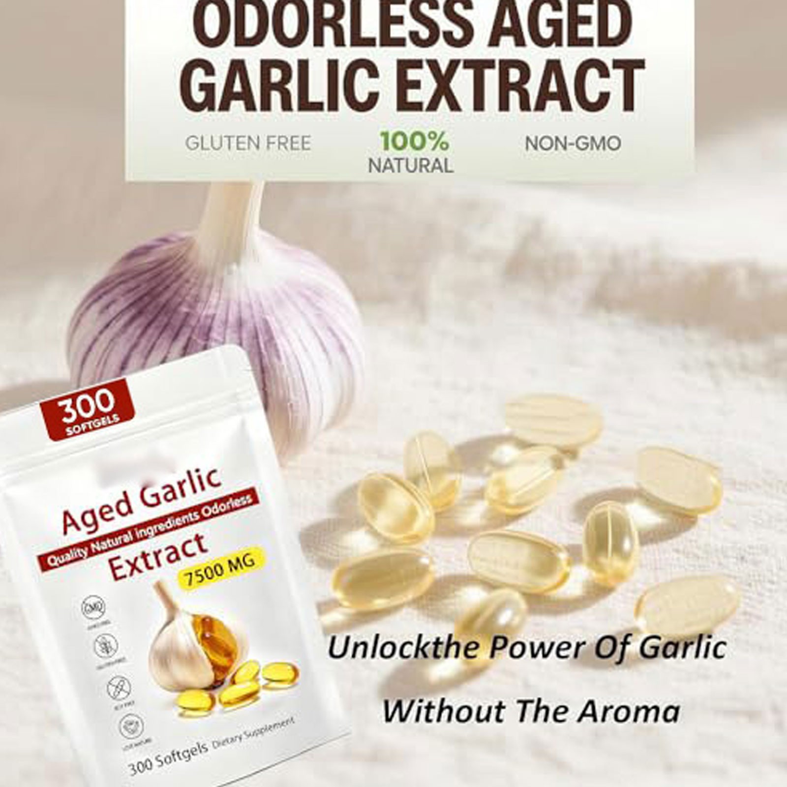 2Pack Elare Aged Garlic Extract, 300 Softgels, 7500mg Odorless Heart & Immune