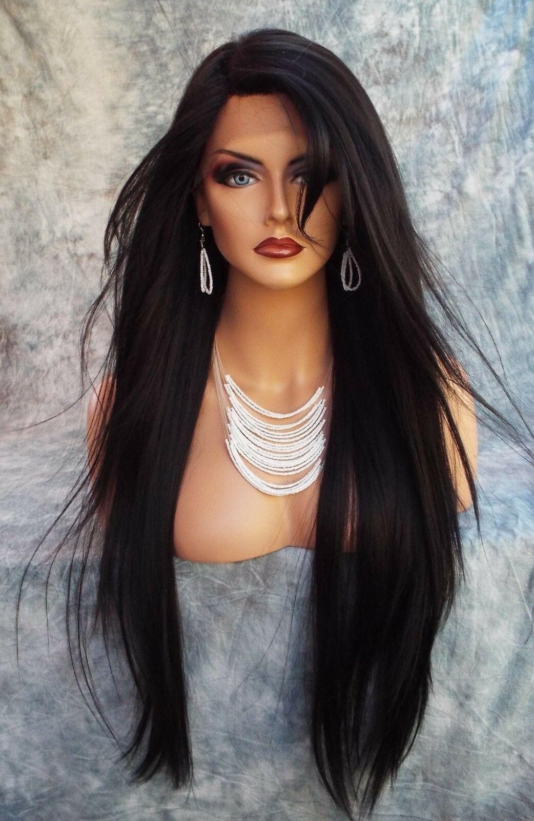 LACE FRONT C PART STRAIGHT WITH SIDE BANG WIG CLR 1B GORGEOUS SEXY 480