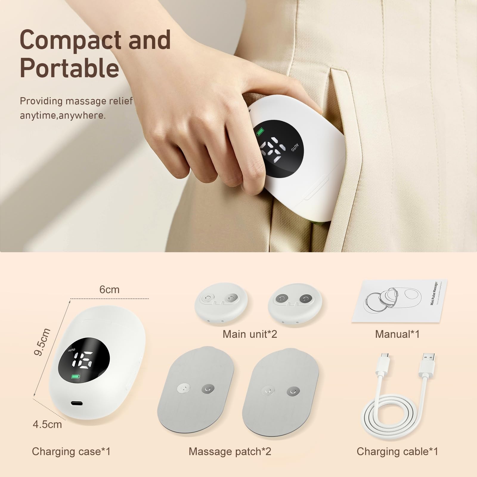 Portable Wireless TENS Unit Muscle Stimulator with LCD Screen & Charging Box