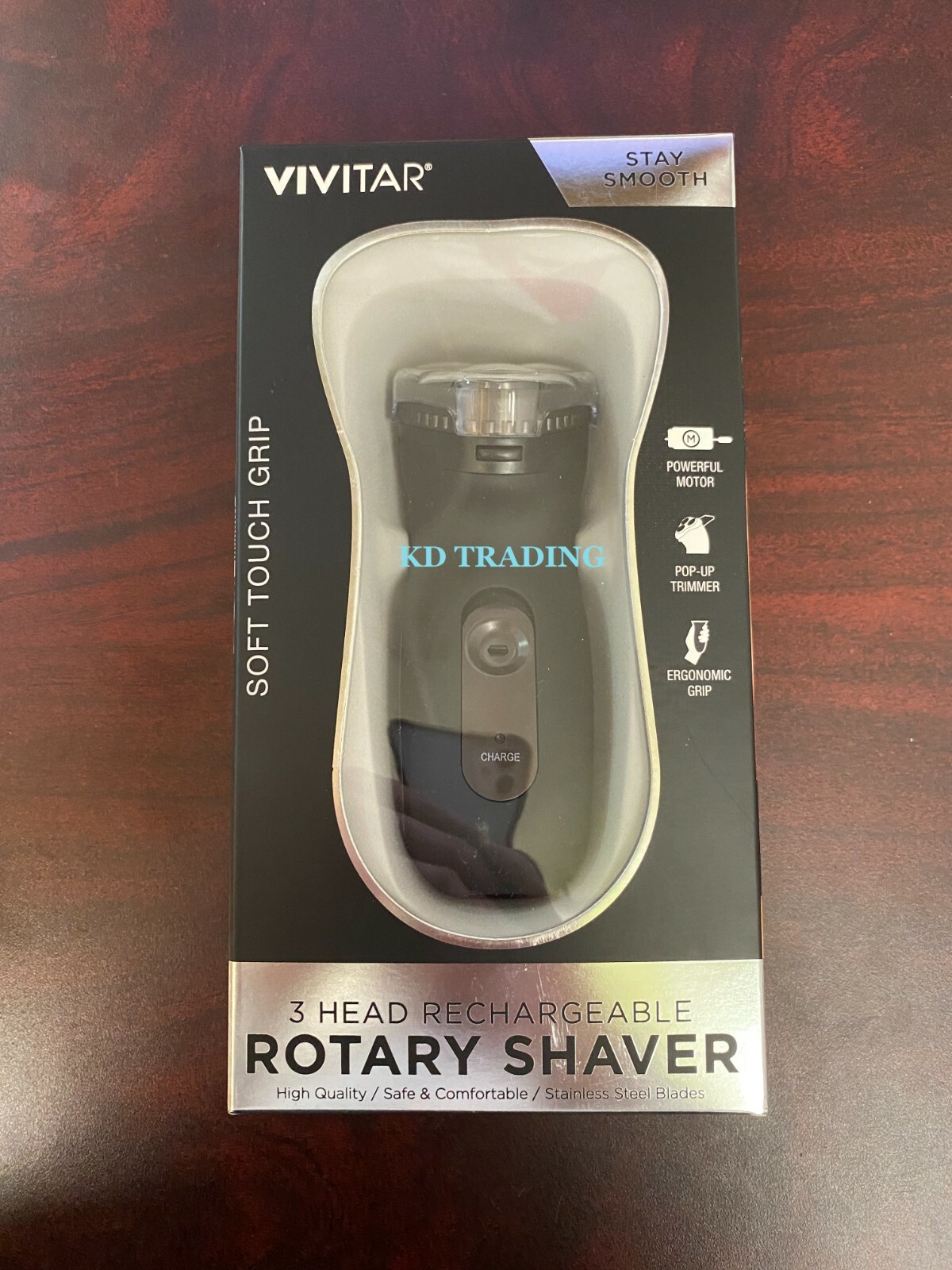 VIVITAR Beard Hair RECHARGEABLE 3-HEAD ROTARY Smooth SHAVER w/ POP-UP TRIMMER