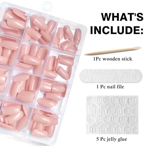 240pc Press on Nails Medium Square Fake Nails Glue on Nail Press ons Nude