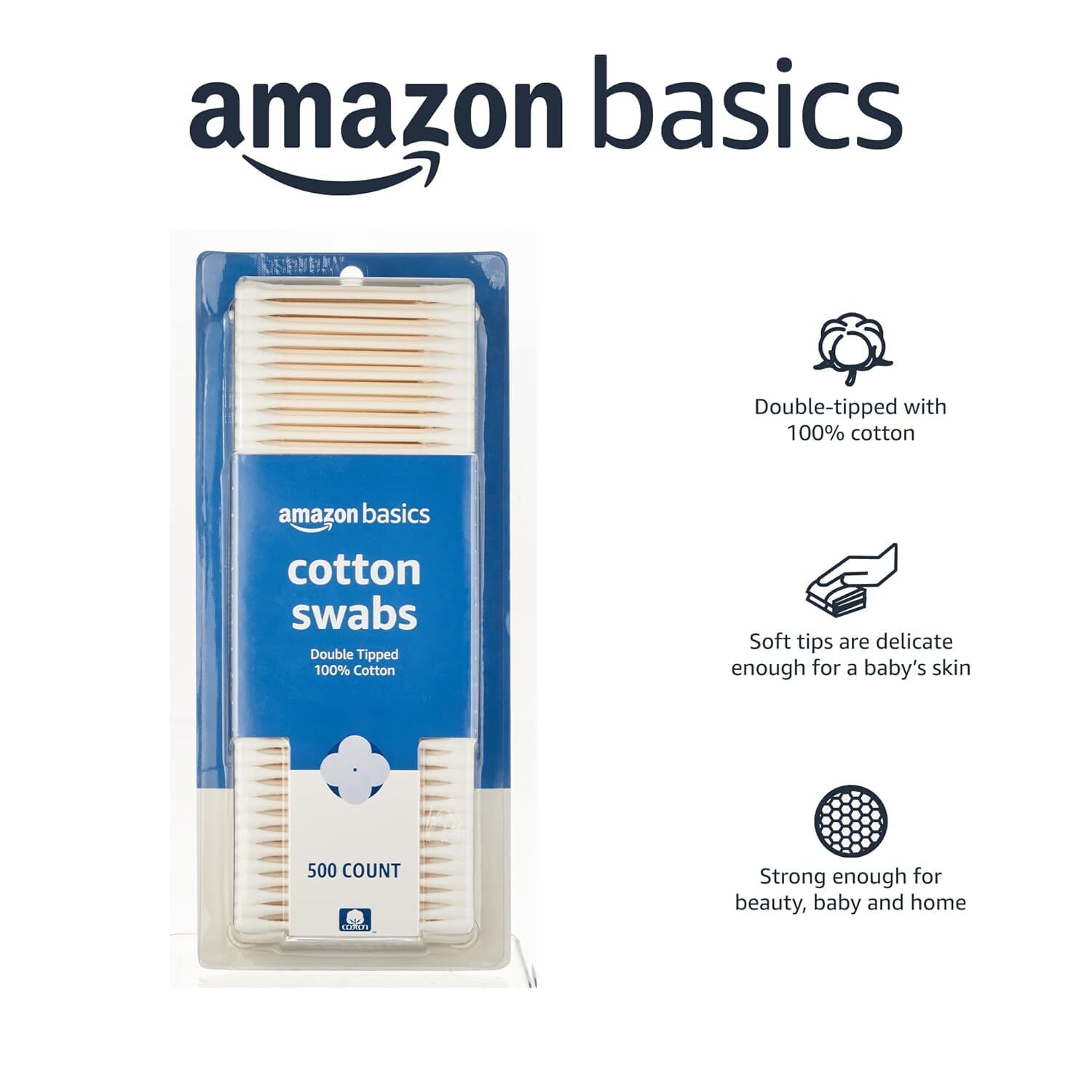 Q Tips Original Cotton Swabs 500 count Includes 500 Amazon Basics Cotton Swabs