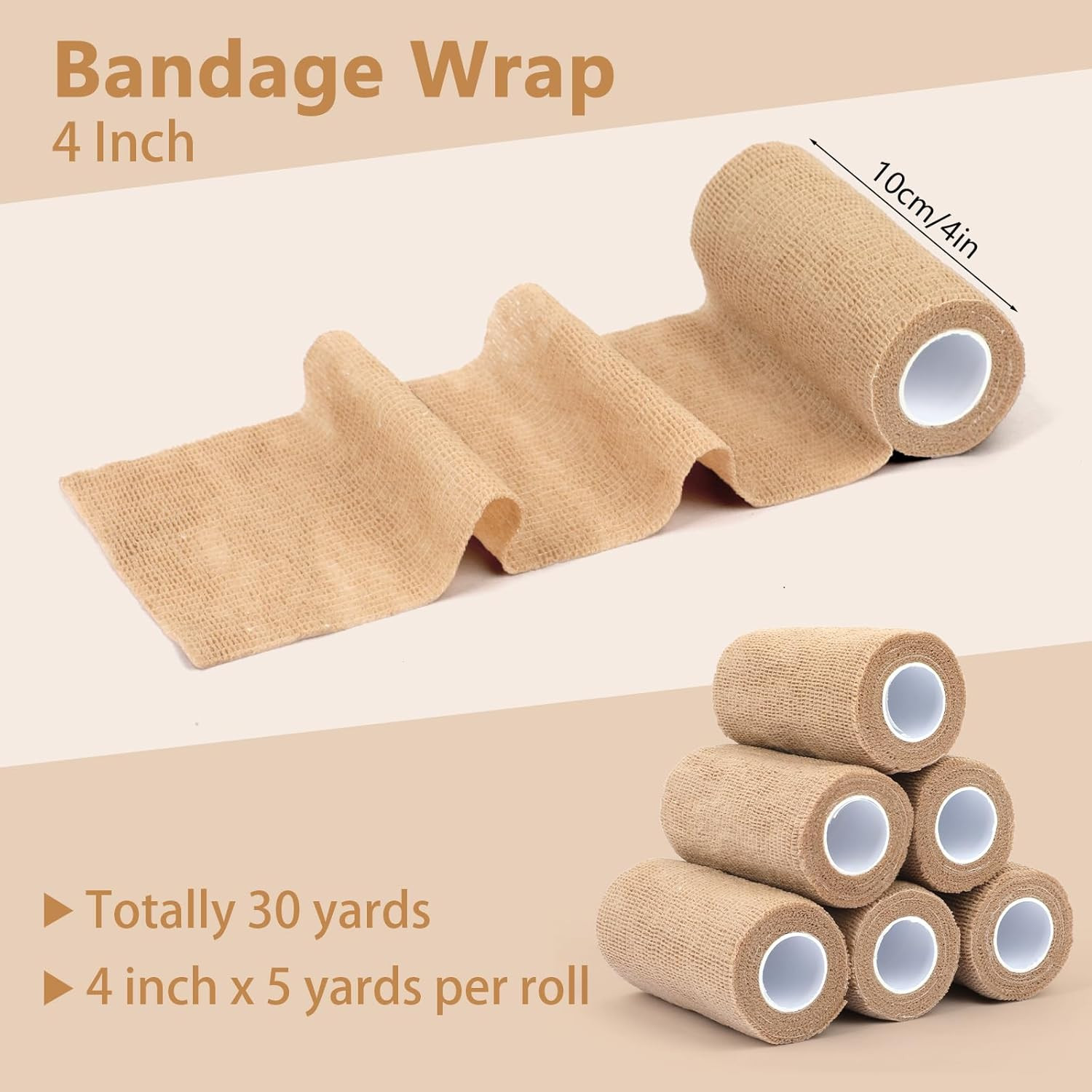 BEVTEE Self Adhesive Bandage Wrap 6 Pack, 4″ X 5 Yards Elastic Medical Coban Wra