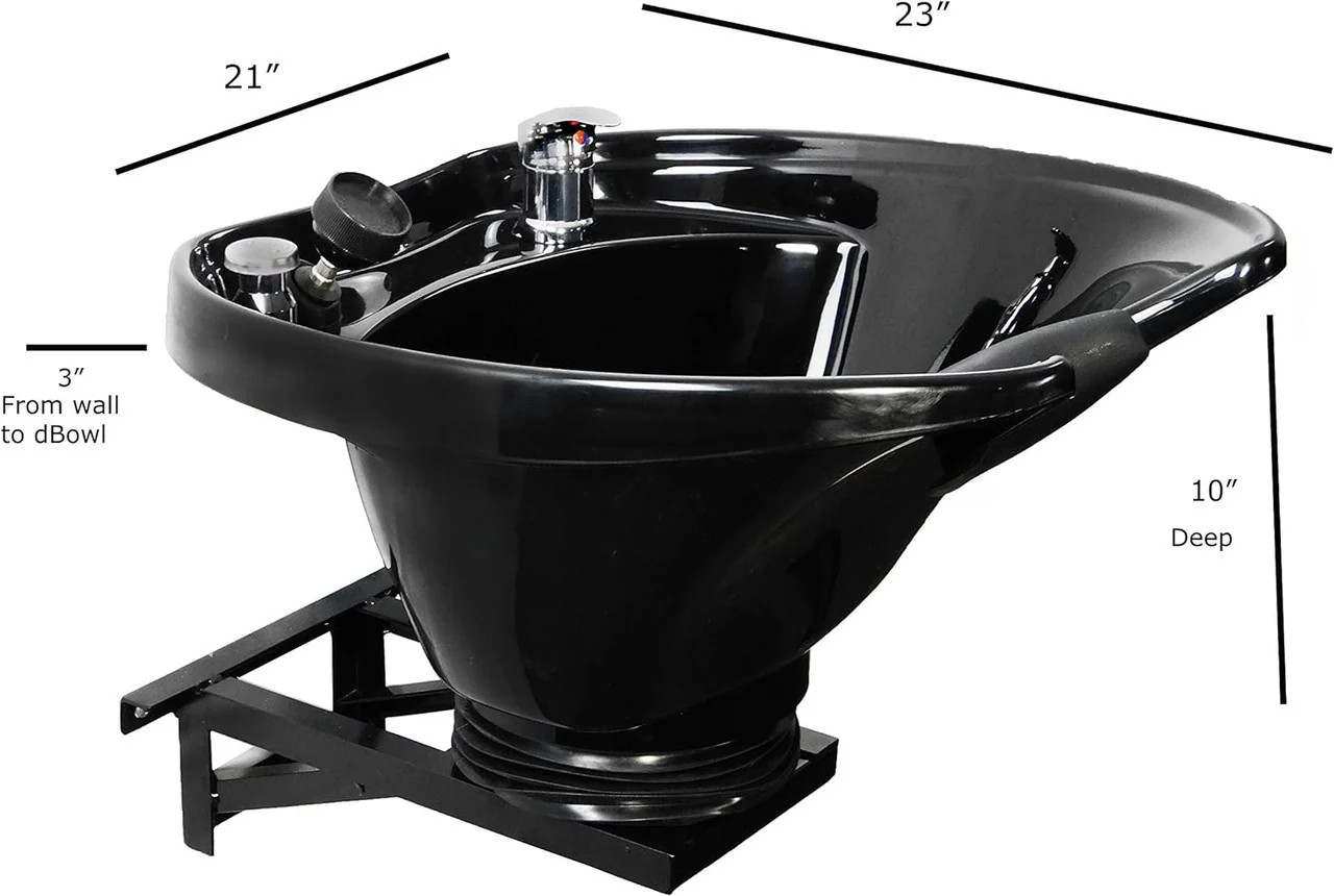 Tilting Wall Mounted Black ABS Plastic Extra Large Shampoo Bowl Shampoo Sink