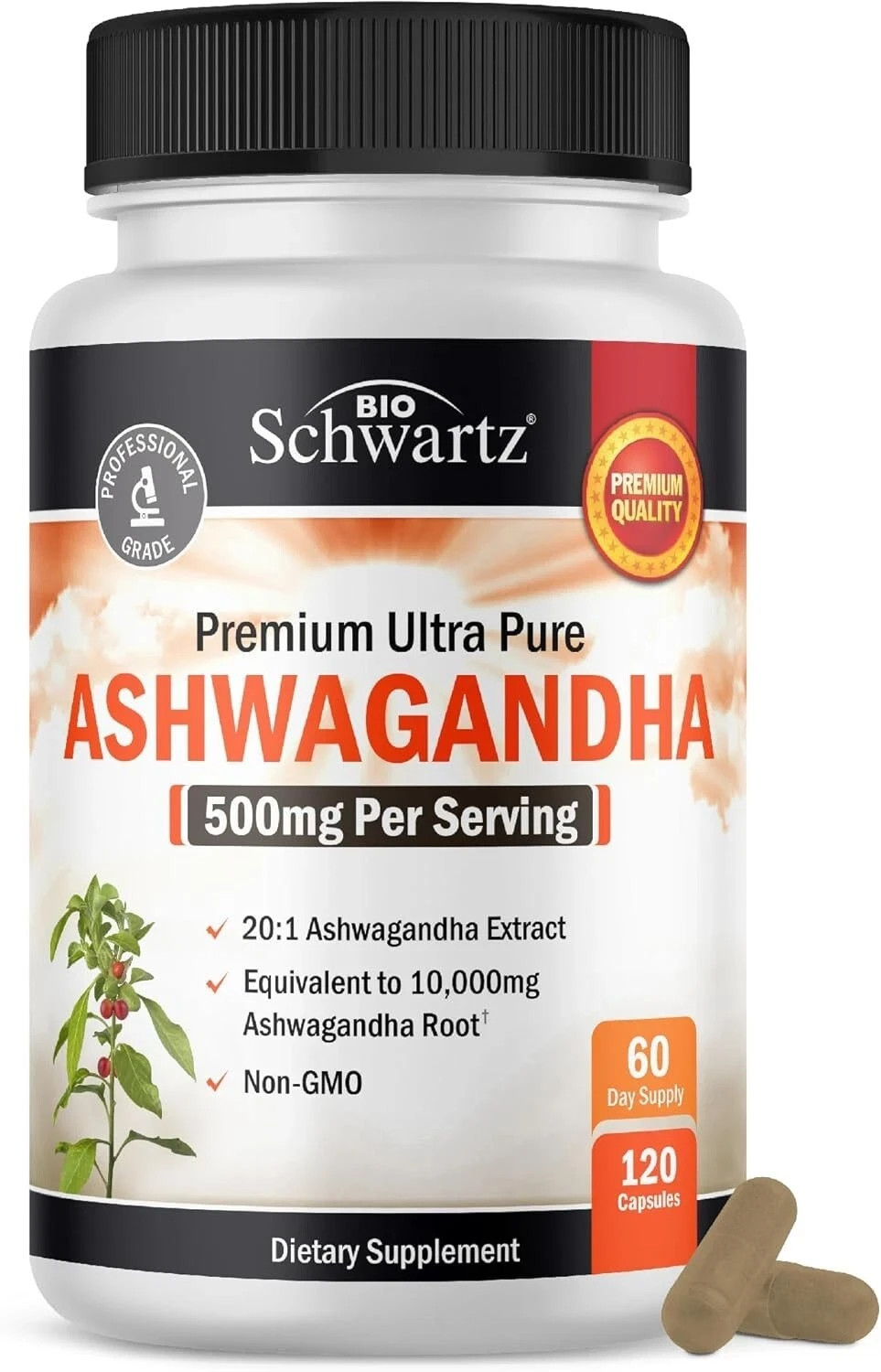 Ashwagandha Extra Strength 500mg Capsules 120 Count Herbal Supplement Vegan