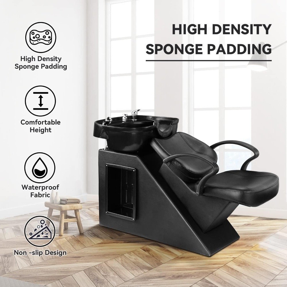 Black Shampoo Bowl Sink Chair for Salon Spa Backwash ABS Plastic Beauty Barber