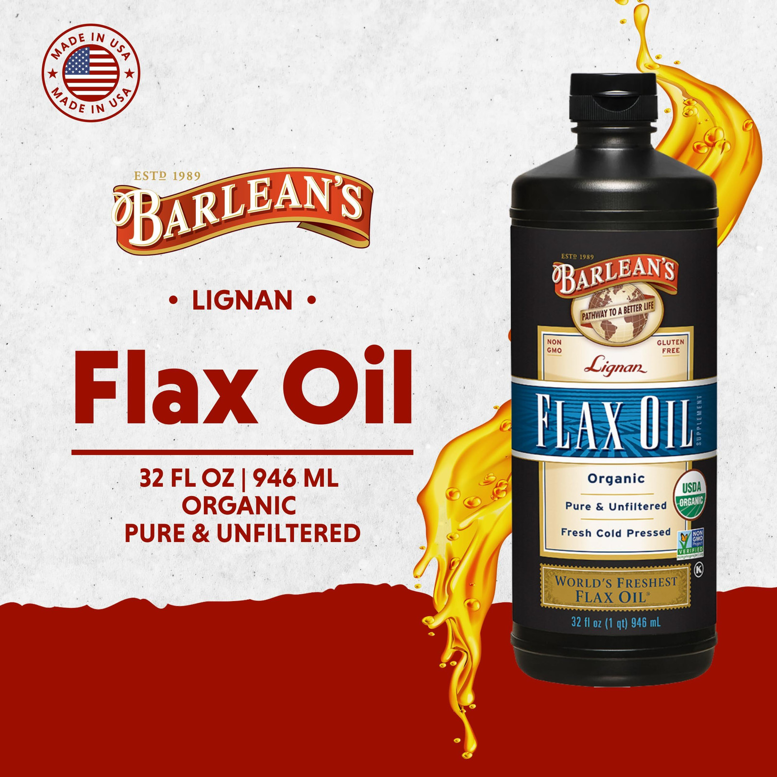 Barlean’s Lignan Flax Oil with 7,230mg ALA 32 Fl Oz (Pack of 1), Default