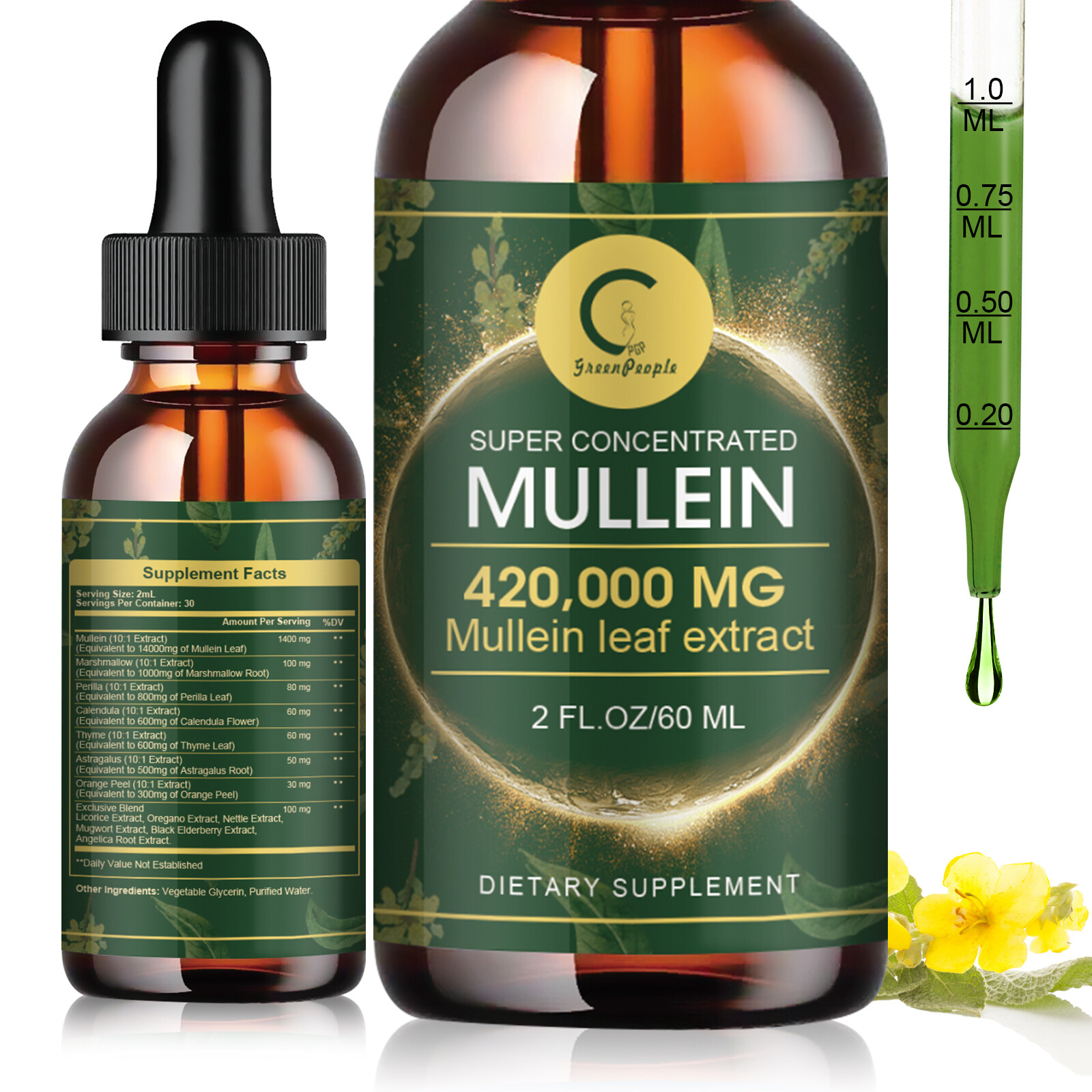 Mullein Leaf Extract Super Concentrated 420,000 MG 2 FL.OZ/60 ML Lung Cleanse