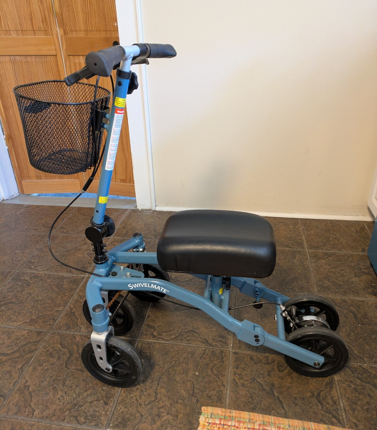 Swivelmate Knee Walker Scooter w/ Basket, Adjustable Height, 4-Wheel Blue/Black