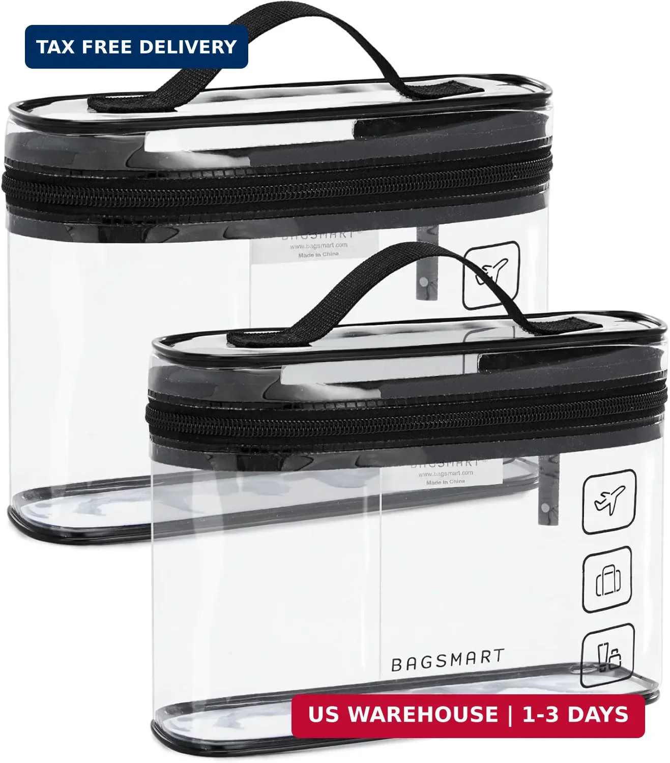 BAGSMART TSA Approved Toiletry Bag, 2 Pack Clear Makeup Cosmetic Bag Organizer,