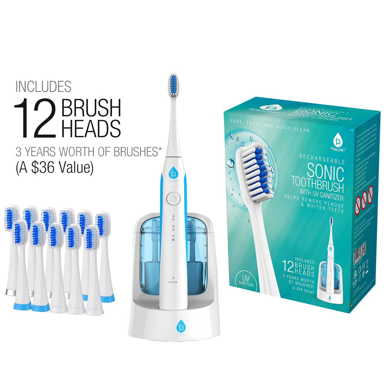 Pursonic S750 Sonic Smart Series Electronic Power Rechargeable Battery Toothbrus