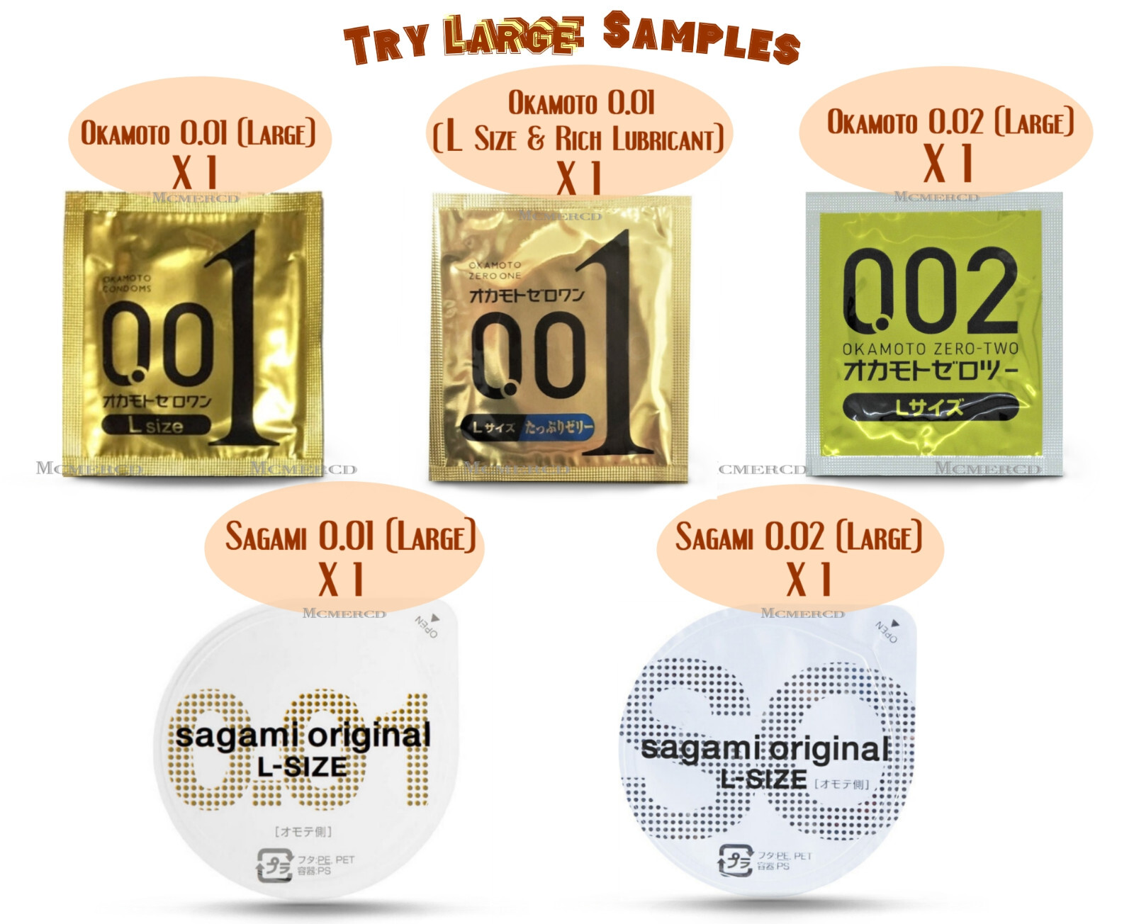 OKAMOTO 001 + 002 + SAGAMI 001 + 002 ( LARGE SIZE ) 5 Pieces SAMPLES – US Seller
