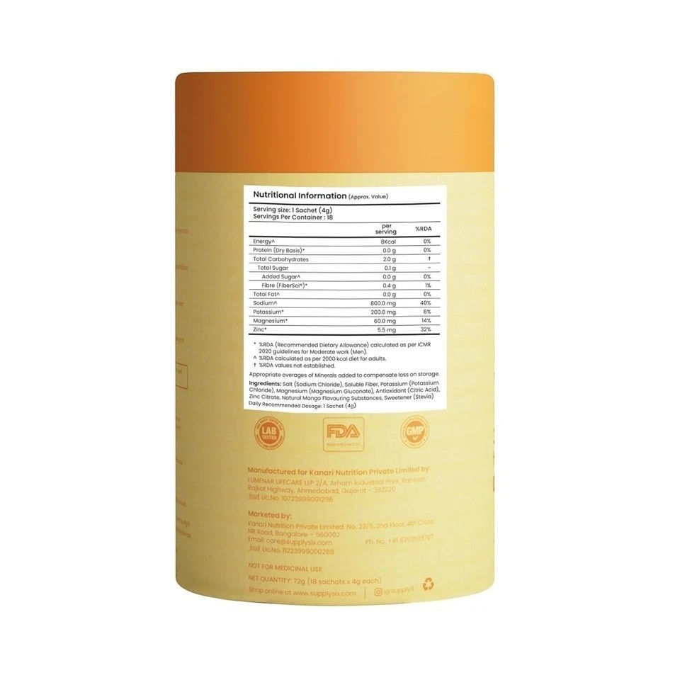 Supply6 Salts | Electrolyte Mix | Zero Added Sugar, (18 Servings, Mango)