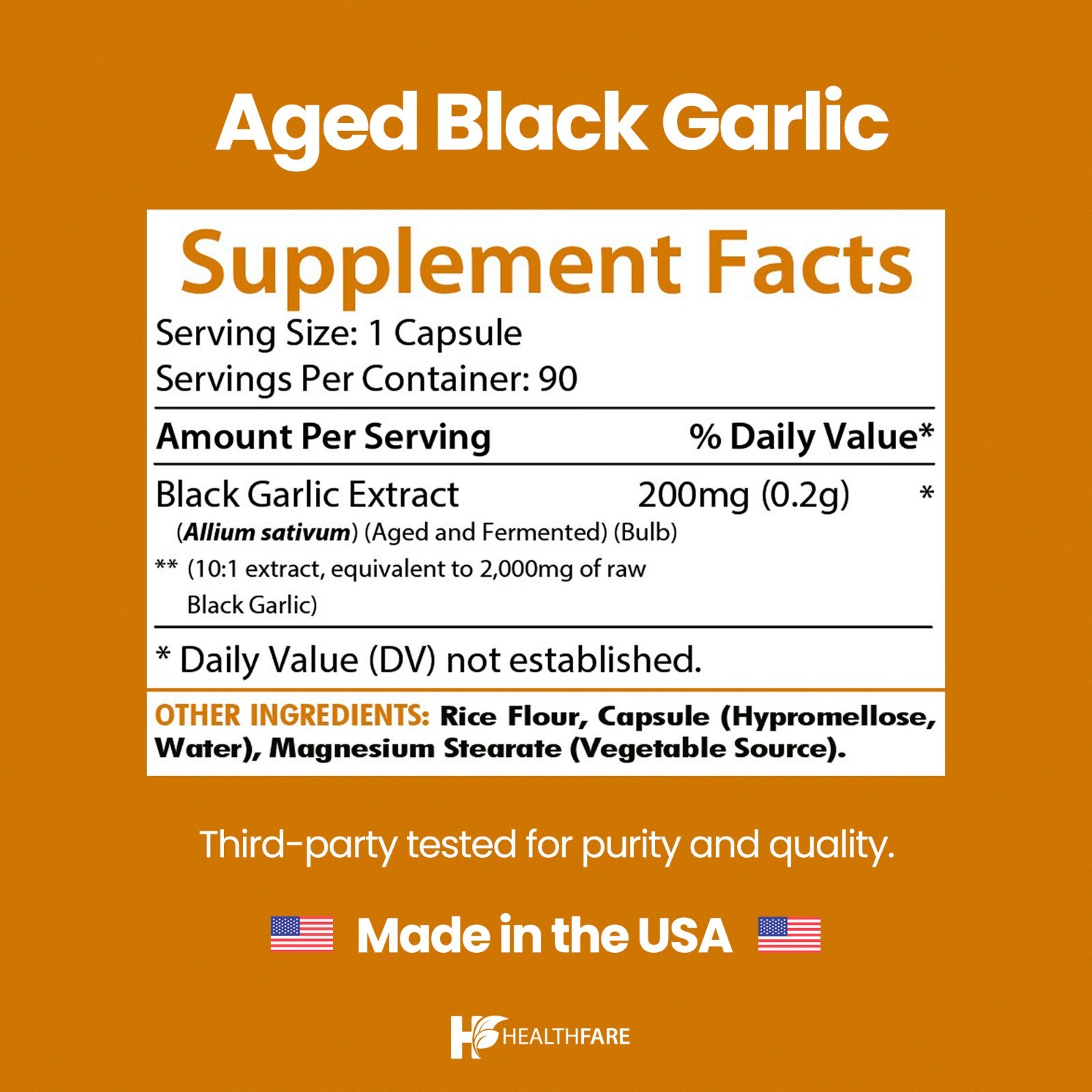 Fermented Black Garlic Extract Dietary Supplement 2000mg 90 Caps