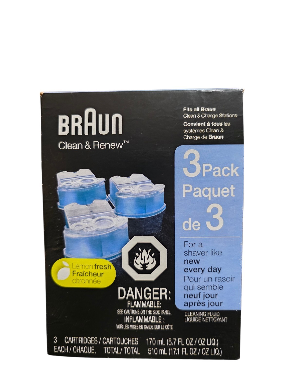 Braun Clean & Renew CCR3 3 Pack Shaver Cleaning Cartridges Lemon Fresh