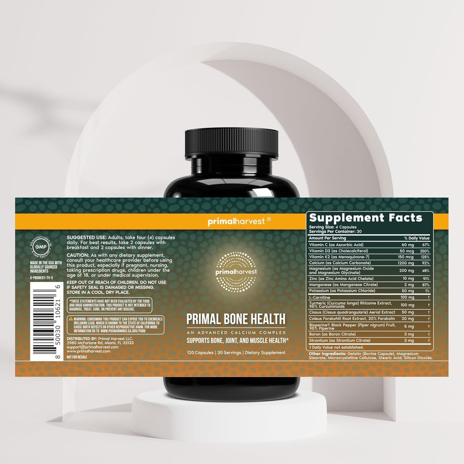 Bone Strength Supplement with Magnesium, Zinc & Turmeric – 120 Capsules –