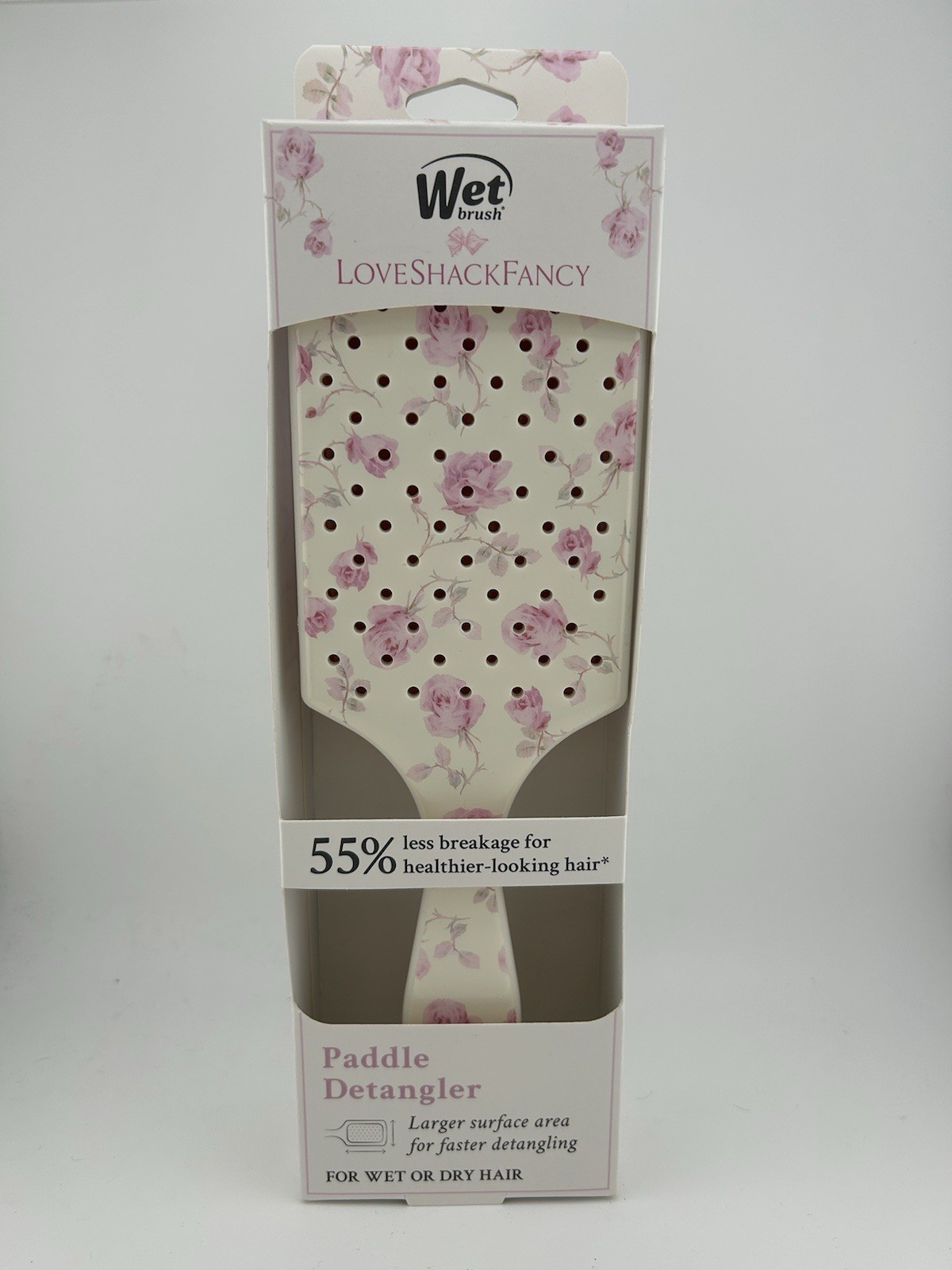 LoveShackFancy Wet Brush Paddle Detangler Hair Brush White Pink Floral