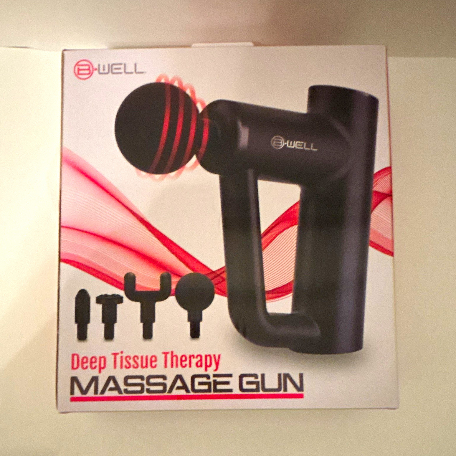 B-Well Deep Tissue Multispeed Massage Gun, Battery, 4 Heads, Black 5010