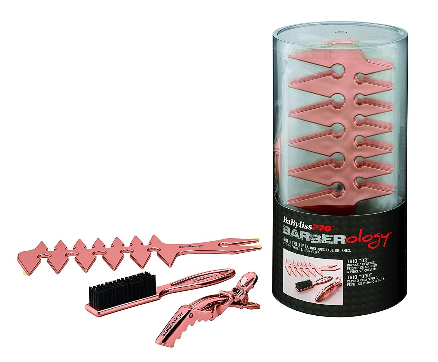 BabylissPRO Barberology Rose G Trio Mix Bucket – Brushes, Styling Combs & Clips