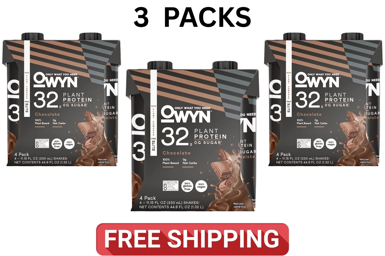 (12 Pack) OWYN Pro Elite Protein Shake, Chocolate, 32g 100% Vegan Delicious