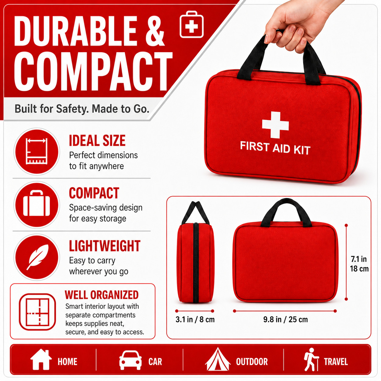 Complete First Aid Kit Emergency Medical Bag for Home Car Travel Camping Outdoor