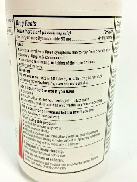 Diphenhydramine 50 mg Capsules (Generic Benadry) 1000ct Caps