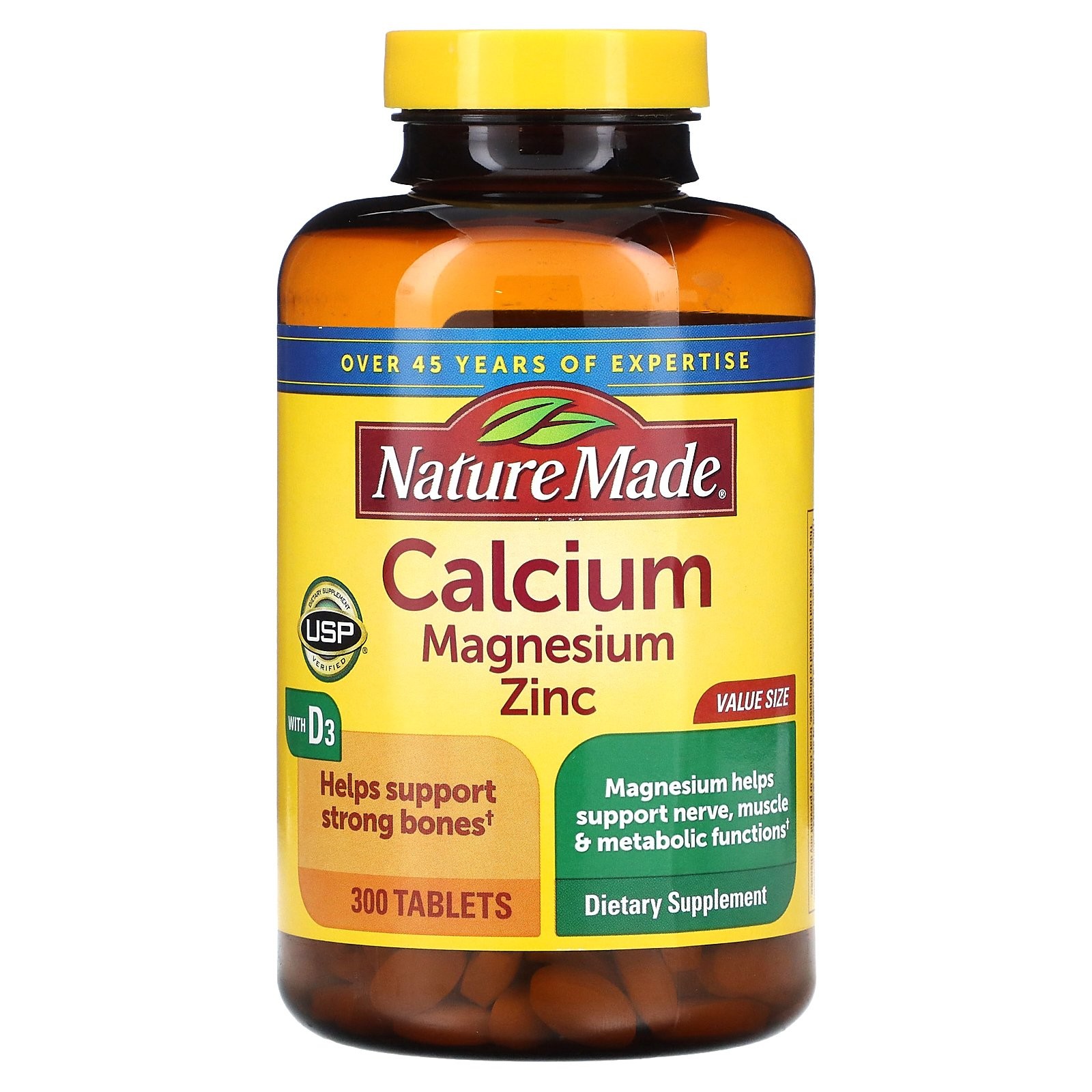 Nature Made Calcium Magnesium Zinc with D3 300 Tablets Gluten-Free, No