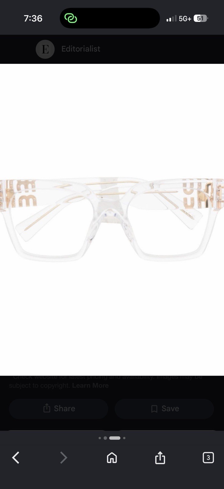 Miu Miu UV LUXURYBrand Sand Transparent Square Full Rim Eyeglasses