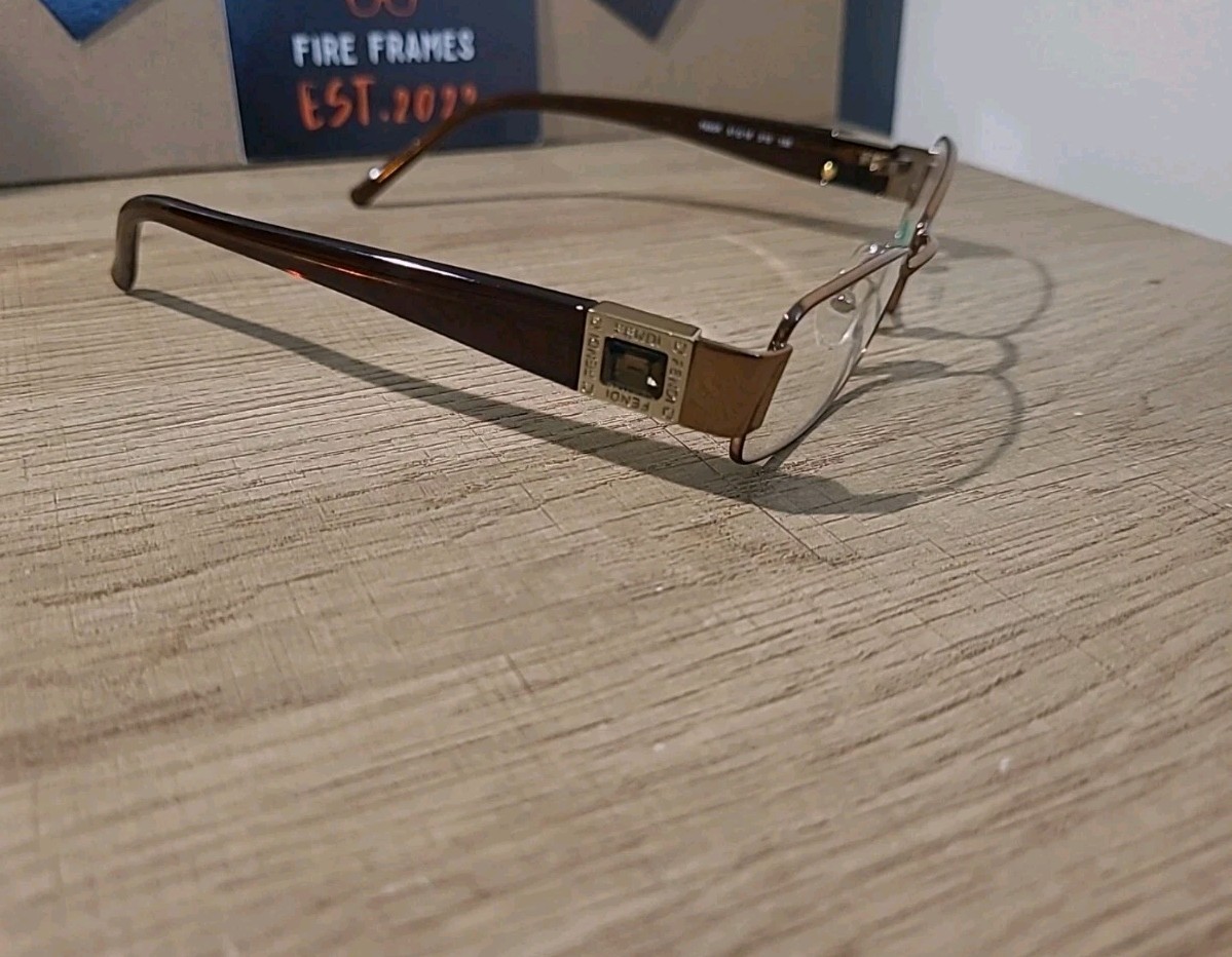 FENDI F895R 210 Brown Full Rim Eyeglasses Frames w. Brown Gem (Rare) 51-18-135