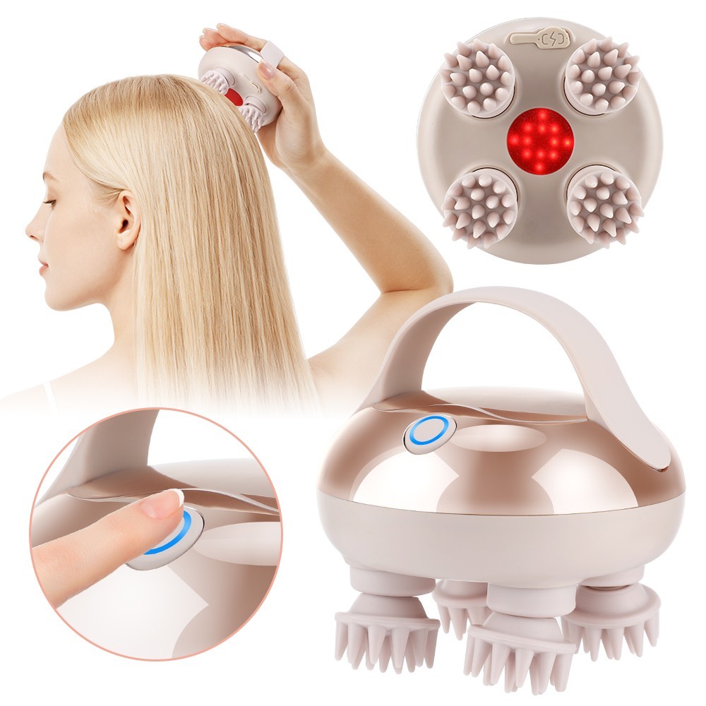 Electric Waterproof Scalp Massager With Red Light Therapy for Head Stress Relief