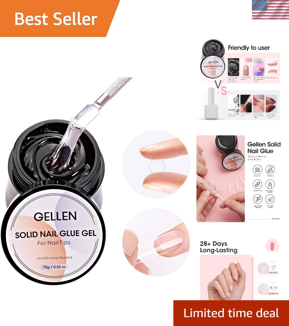 Solid Nail Glue Gel for False Nail Tips, Huge Capacity 15g Press on Solid Acr…