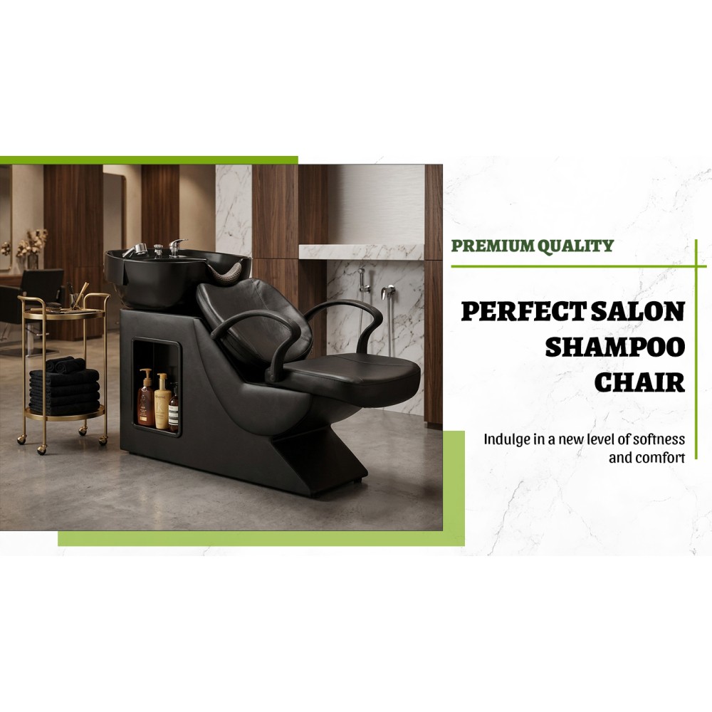 Salon Shampoo Bowl and Chair Set ABS Sink PU Leather Black