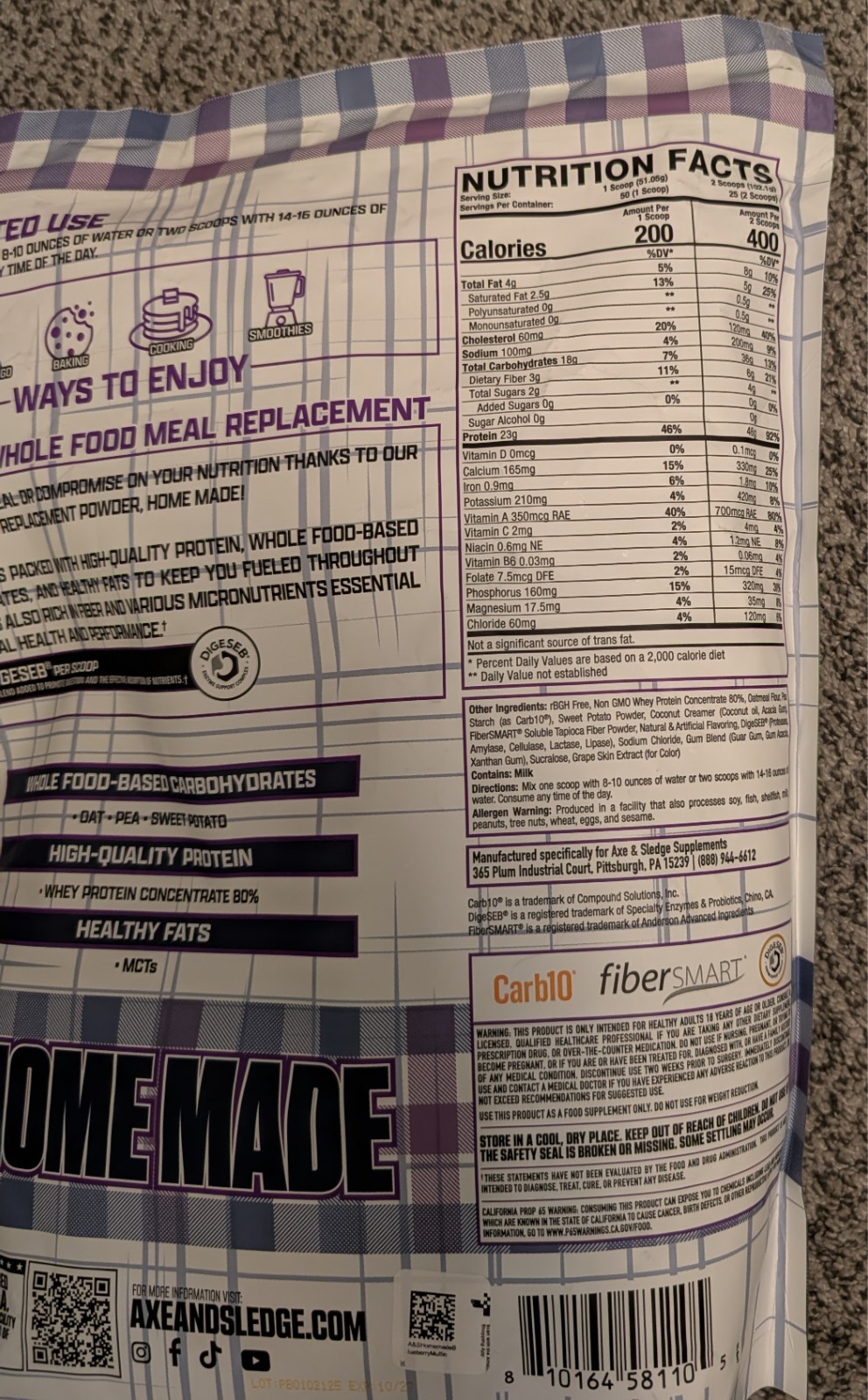 Axe & Sledge Home Made Meal Replacement Protein Blueberry Muffin Exp 10/27