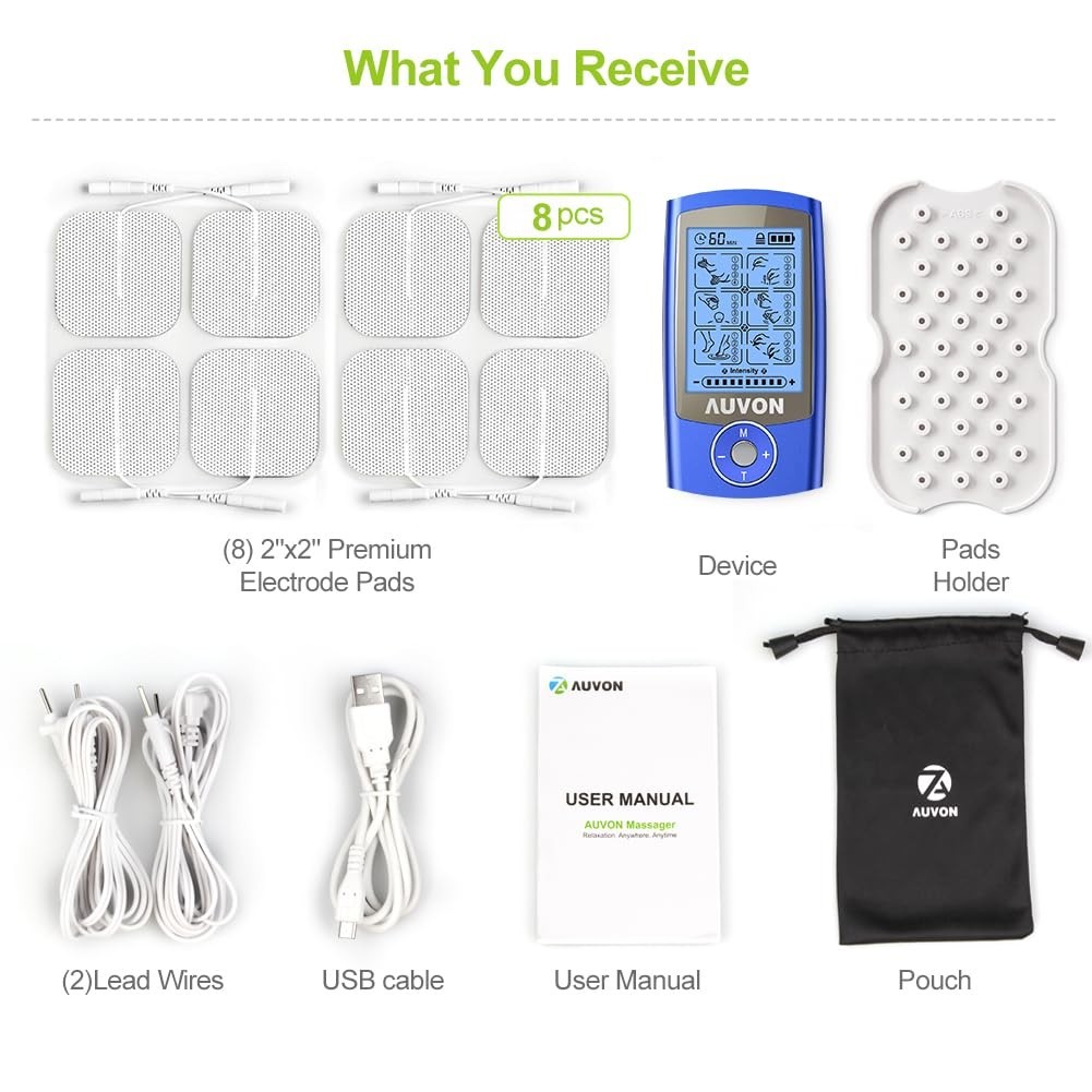 Rechargeable TENS Unit Muscle Stimulator – 24 Modes, 8 Premium Electrode Pads fo
