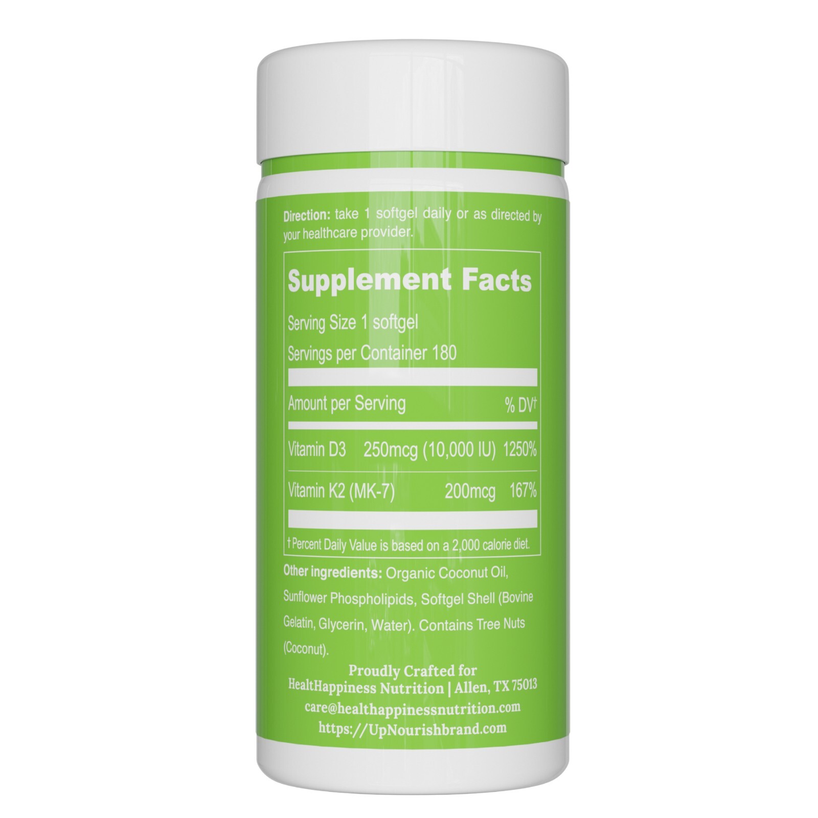 UpNourish Liposomal Vitamin D3 10000IU K2 MK-7 200mcg Softgel 180 ct