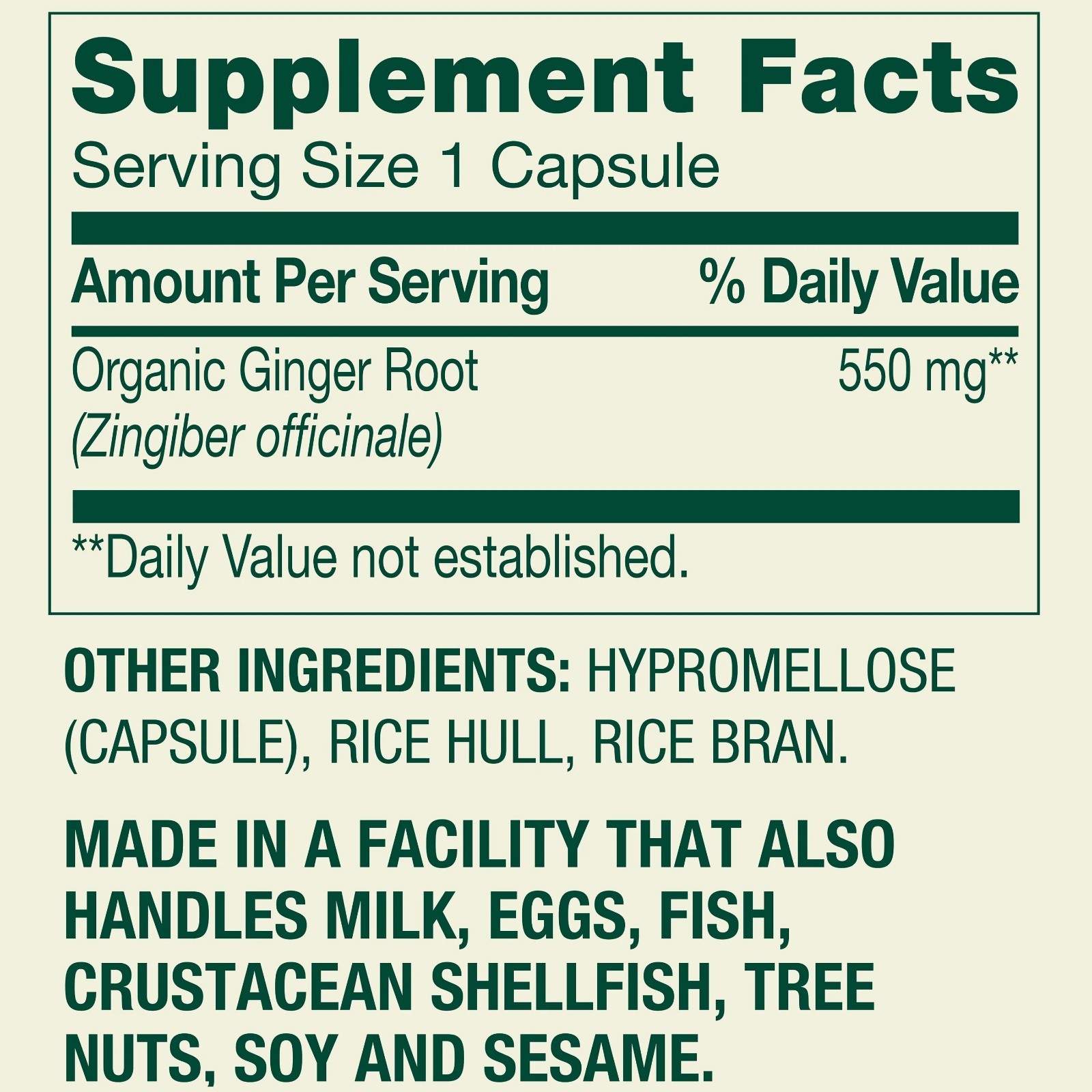 Spring Valley Ginger Root Digestive Health Dietary Supplement Capsules, 550 mg,