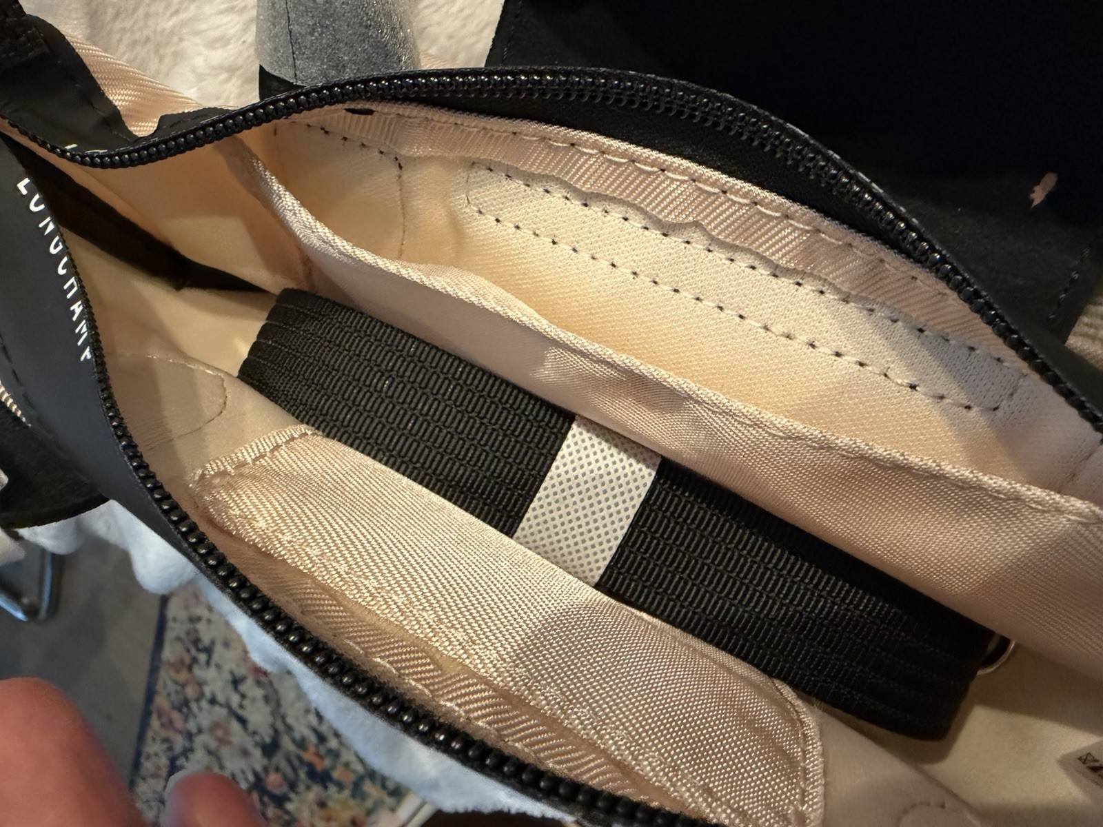 Longchamp Zip-Around Makeup Bag Beige & Black Nylon/Leather Zip Pouch