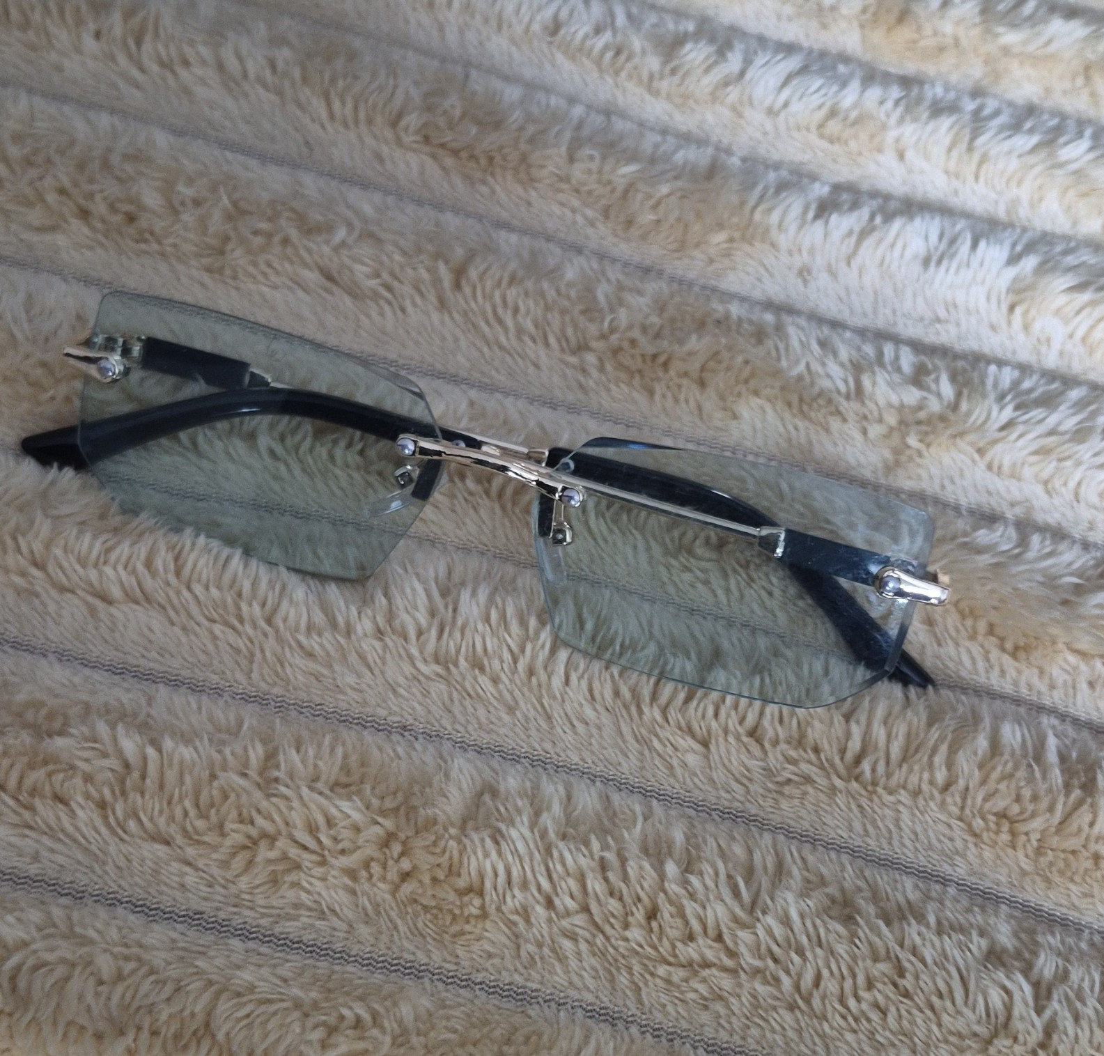 Rimless Metal Eyeglass Frames Silver Tone with Black Temples